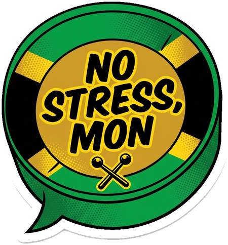 Steel drum speech bubble: No stress, mon