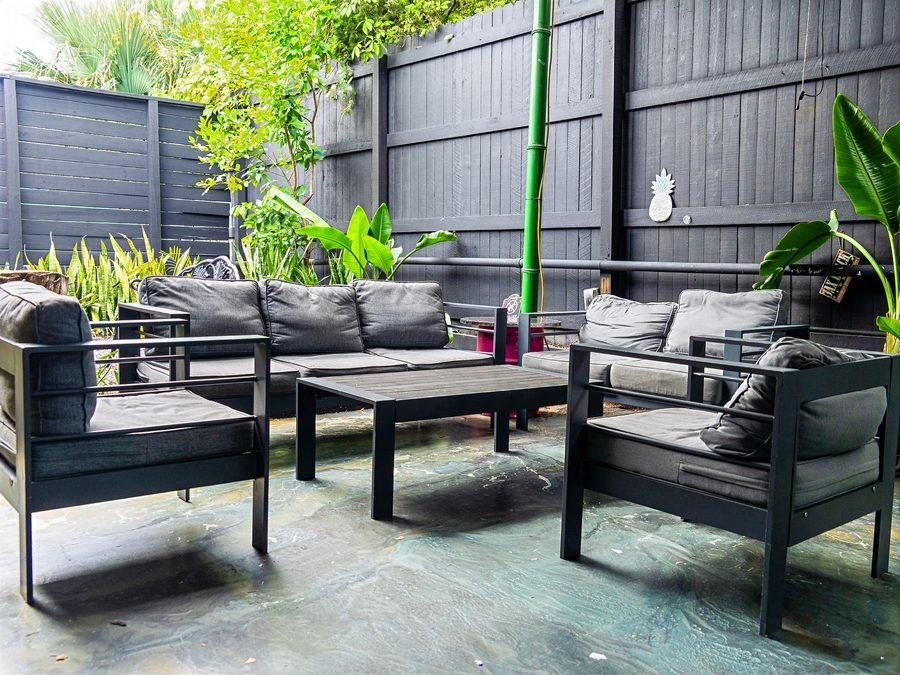 The covered patio lounge at Kava and Company San Marco